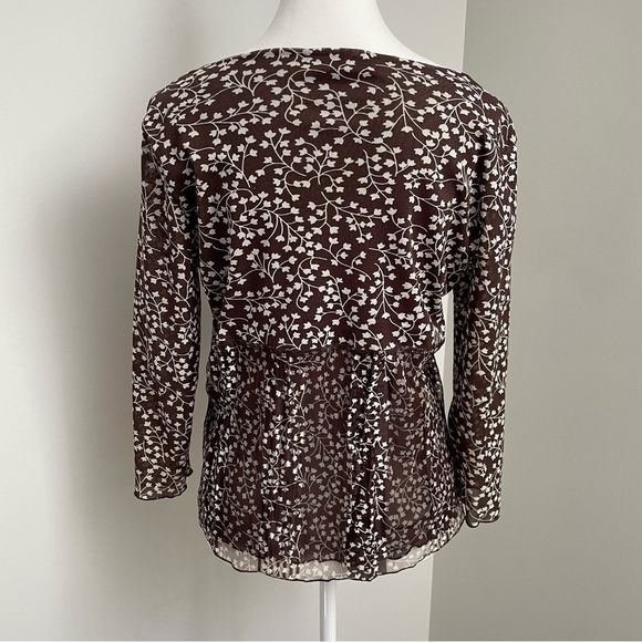 Vintage Apres La Pluie Paris Y2K Brown Babydoll Mesh Overlay Longsleeve Blouse - Picture 4 of 6